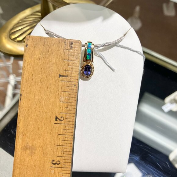 Tanzanite And Inlaid Opal Gold Pendant Chain Not Included - Picture 3 of 5